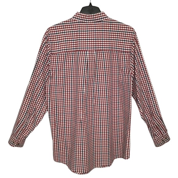 Magellan Outdoors Men's Loose Fit Long Sleeve Navy Burgundy Check Plaid Large - Picture 3 of 13